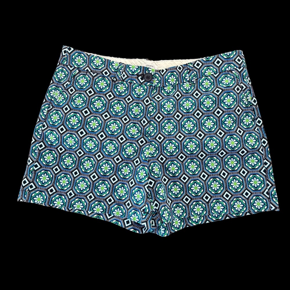 Crown & Ivy Womens Blue Green Geometric Medallion Print Chino Shorts Size 12